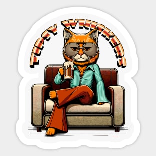 Whiskered Brew - Laid-back Cat Enjoying a Cold One Sticker